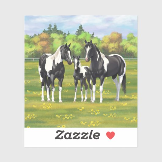 夏の絵を描牧草地の黒いピント四分の馬 シール (シート)