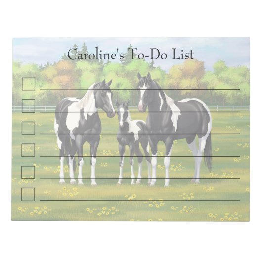 夏の絵を描牧草地の黒いピント四分の馬 ノートパッド (正面)