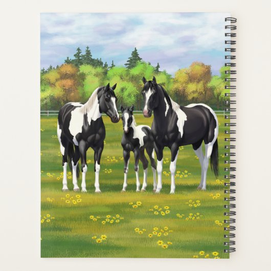 夏の絵を描牧草地の黒いピント四分の馬 プランナー手帳