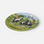 夏の絵を描牧草地の黒いピント四分の馬 ペーパープレート (アングル)