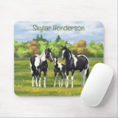 夏の絵を描牧草地の黒いピント四分の馬 マウスパッド (マウス)