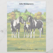 夏の絵を描牧草地の黒いピント四分の馬 レターヘッド (正面)