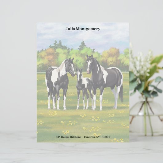夏の絵を描牧草地の黒いピント四分の馬 レターヘッド (スタンド正面)