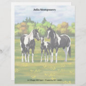 夏の絵を描牧草地の黒いピント四分の馬 レターヘッド (正面/裏面)