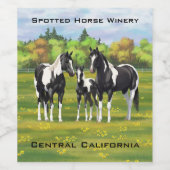 夏の絵を描牧草地の黒いピント四分の馬 ワインラベル (シングルラベル)