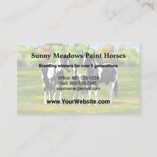 夏の絵を描牧草地の黒いピント四分の馬 名刺 (裏面)