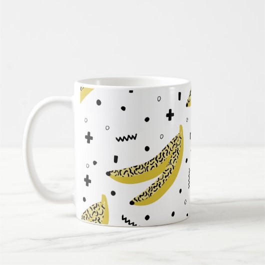 夏の継ぎ目の無い模様で、アポップ・アートのートにバナナ コーヒーマグカップ (左)