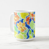 夏の緋色の赤、オレンジと黄色のナスタティウム コーヒーマグカップ (正面左)