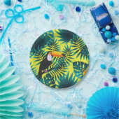 夏の緑のトロピカルトゥーカンジャングルの葉 ペーパープレート (パーティー)