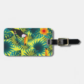 夏の緑のトロピカルトゥーカンジャングルの葉 ラゲッジタグ (正面横)