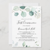 夏の緑のユーカリの葉の最初の聖餐式 招待状 (正面)