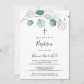 夏の緑のユーカリの葉の洗礼 招待状 (正面)
