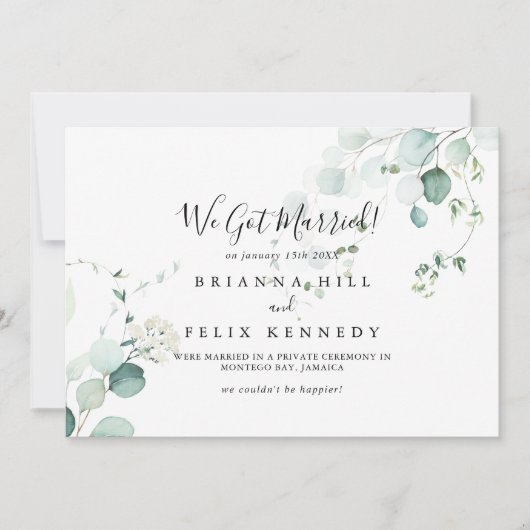 夏の緑のユーカリの葉の駆け落ち 案内状 (正面)