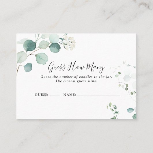 夏の緑のユーカリ推測ゲームのカード数 名刺 (正面)