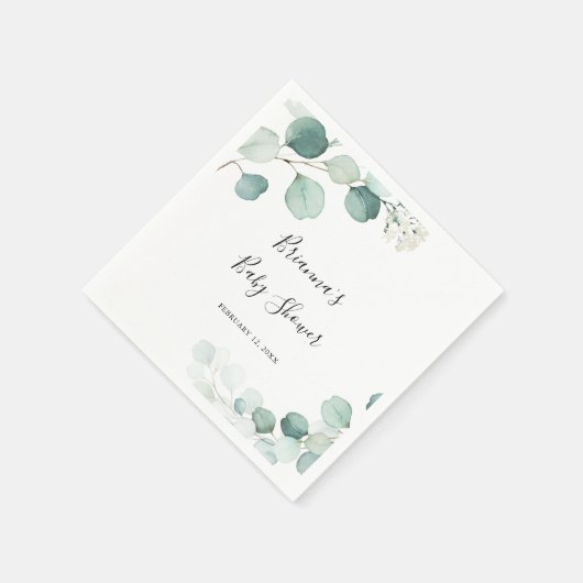夏の緑のユーカリ葉の赤ちゃんシャワー スタンダードカクテルナプキン (角)