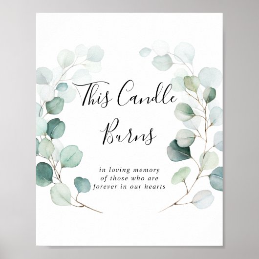 夏の緑のユーカリ このキャンドルが燃えるサイン ポスター (正面)