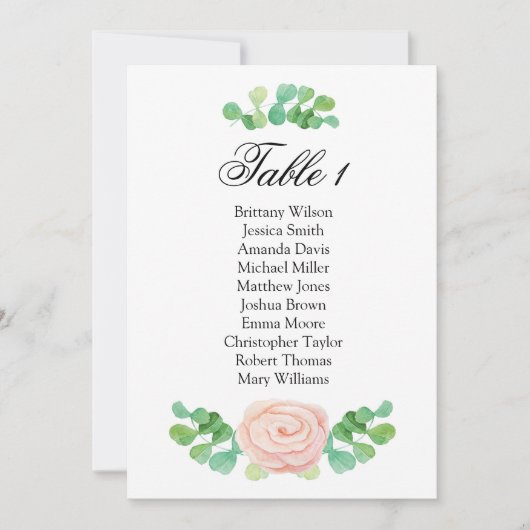 夏の緑の座席表。結婚式のテーブルプラン 招待状 (正面)