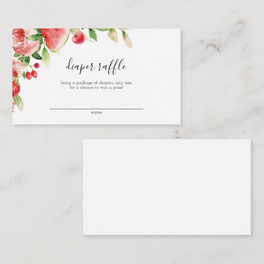 夏の緑の果実ベビーシャワーおむつラッフル エンクロージャーカード (正面/裏面)