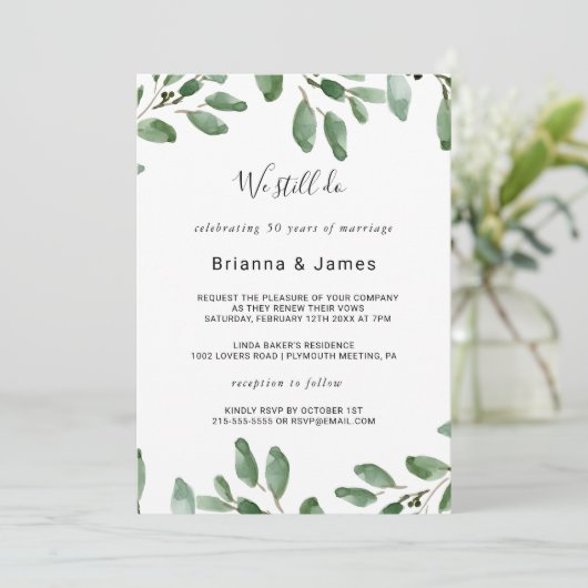 夏の緑の熱帯ユーカリの誓いの更新 招待状 (スタンド正面)