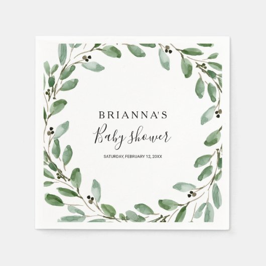 夏の緑の熱帯ユーカリの赤ちゃんシャワー スタンダードカクテルナプキン (正面)