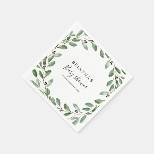 夏の緑の熱帯ユーカリの赤ちゃんシャワー スタンダードカクテルナプキン (角)