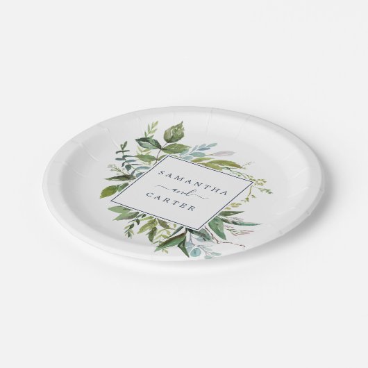 夏の緑の花嫁結婚と花婿 ペーパープレート (アングル)