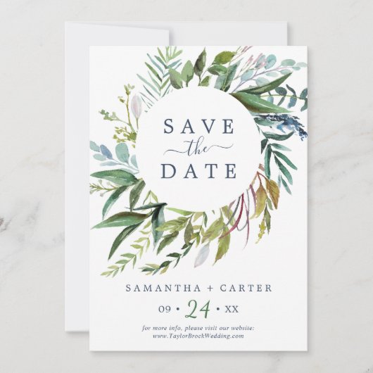 夏の緑のSave the Dateカード セーブザデート (正面)