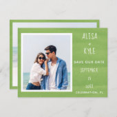 夏の緑モダンの写真日付の保存 (正面/裏面)