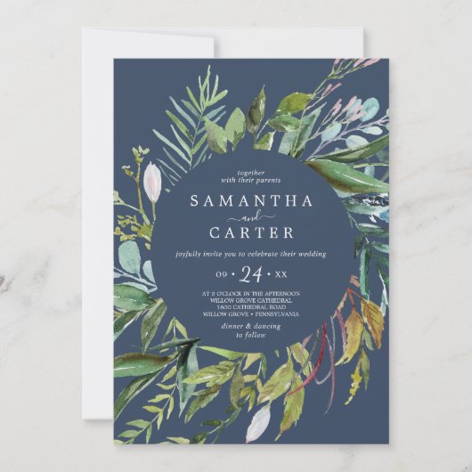 夏の緑 |ネイビーカジュアル結婚式招待状 招待状 (正面)