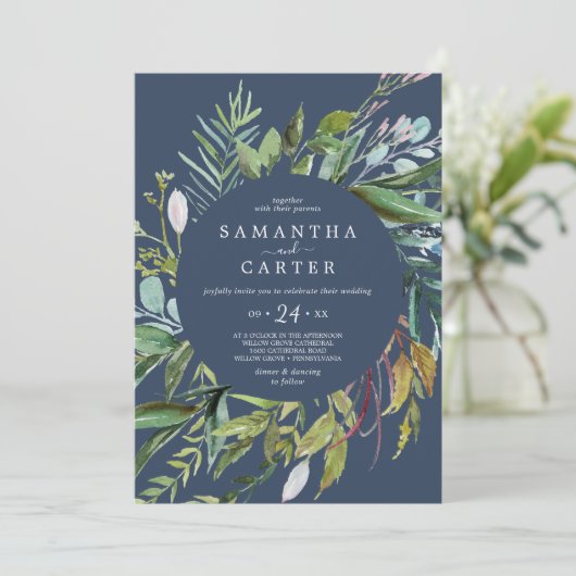 夏の緑 |ネイビーカジュアル結婚式招待状 招待状 (スタンド正面)