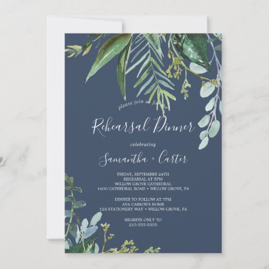 夏の緑 |ネイビーリハーサルディナー 招待状 (正面)