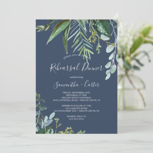 夏の緑 |ネイビーリハーサルディナー 招待状 (スタンド正面)