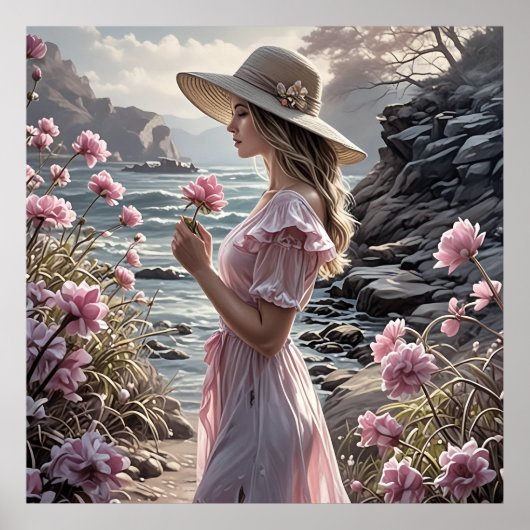 夏の美女のロマンチックなアートポスター ポスター (正面)