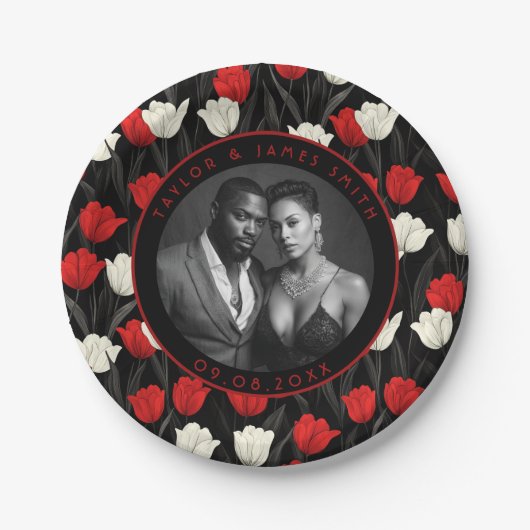 夏の美結婚しいチューリップの結婚プレート ペーパープレート (正面)