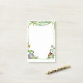 夏の自然ハリネズミとマッシュルームインクスケッチ ポストイット (デスク上)