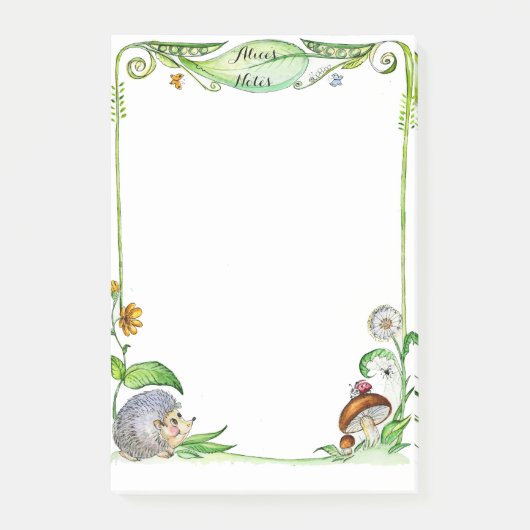 夏の自然ハリネズミとマッシュルームインクスケッチ ポストイット (正面)