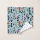 夏の自然庭の花の青いパターン バスタオルセット (ウォッシュタオル)