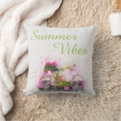 夏の自転車の水彩おもしろいカラフルピンク クッション (ブランケット)