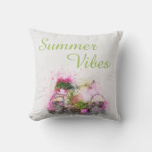 夏の自転車の水彩おもしろいカラフルピンク クッション (正面)