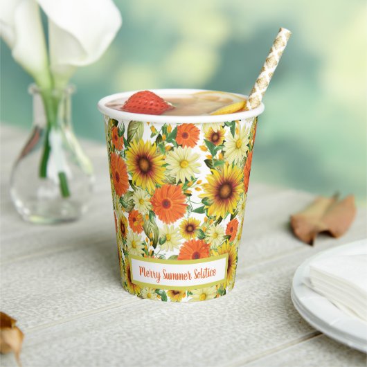 夏の至ひまわり黄色と緑の花 紙コップ (インサイチュ)