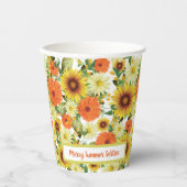 夏の至ひまわり黄色と緑の花 紙コップ (正面)