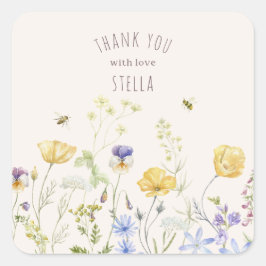 夏の至福、野の花、素朴な、水の色。 スクエアシール
