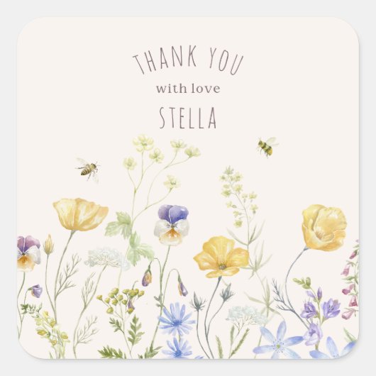 夏の至福、野の花、素朴な、水の色。 スクエアシール (正面)