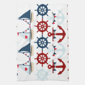 夏の航海のなテーマは帆ボートの舵輪を固定します キッチンタオル (縦)