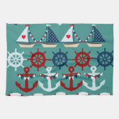 夏の航海のなテーマは帆ボートの舵輪を固定します キッチンタオル (横)