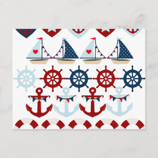 夏の航海のなテーマは帆ボートの舵輪を固定します ポストカード