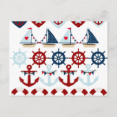 夏の航海のなテーマは帆ボートの舵輪を固定します ポストカード (正面)