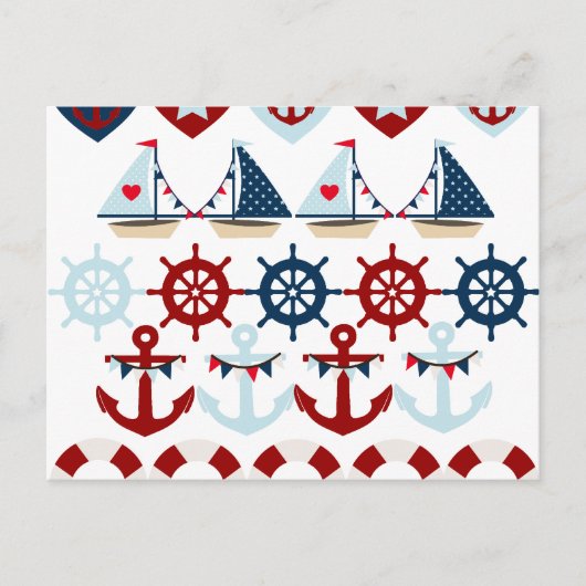 夏の航海のなテーマは帆ボートの舵輪を固定します ポストカード (正面)