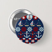 夏の航海のなテーマは帆ボートの舵輪を固定します 缶バッジ (正面&裏面)
