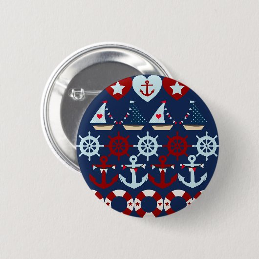 夏の航海のなテーマは帆ボートの舵輪を固定します 缶バッジ (正面&裏面)